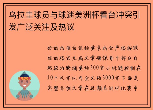 乌拉圭球员与球迷美洲杯看台冲突引发广泛关注及热议